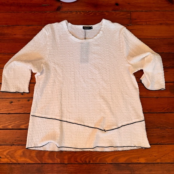 Creation White Black Textured Knit 3/4 Sleeve Top Size 2X NWT - Picture 3 of 11